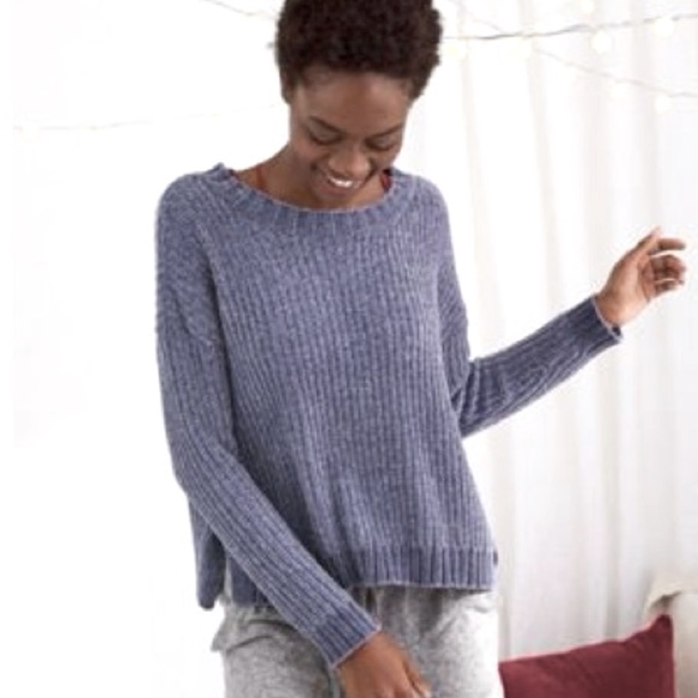 Aerie chenille knit sweater boxy slouchy fit women’s size small blue soft cozy